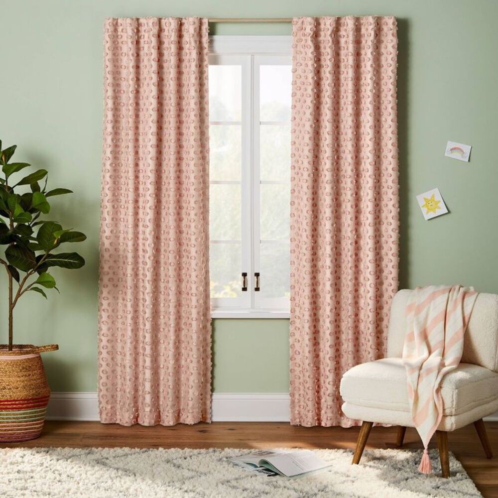 42"W x 84"L Clipped Dotted Kids' Blackout Window Curtain Panel Pink - Pillowfort